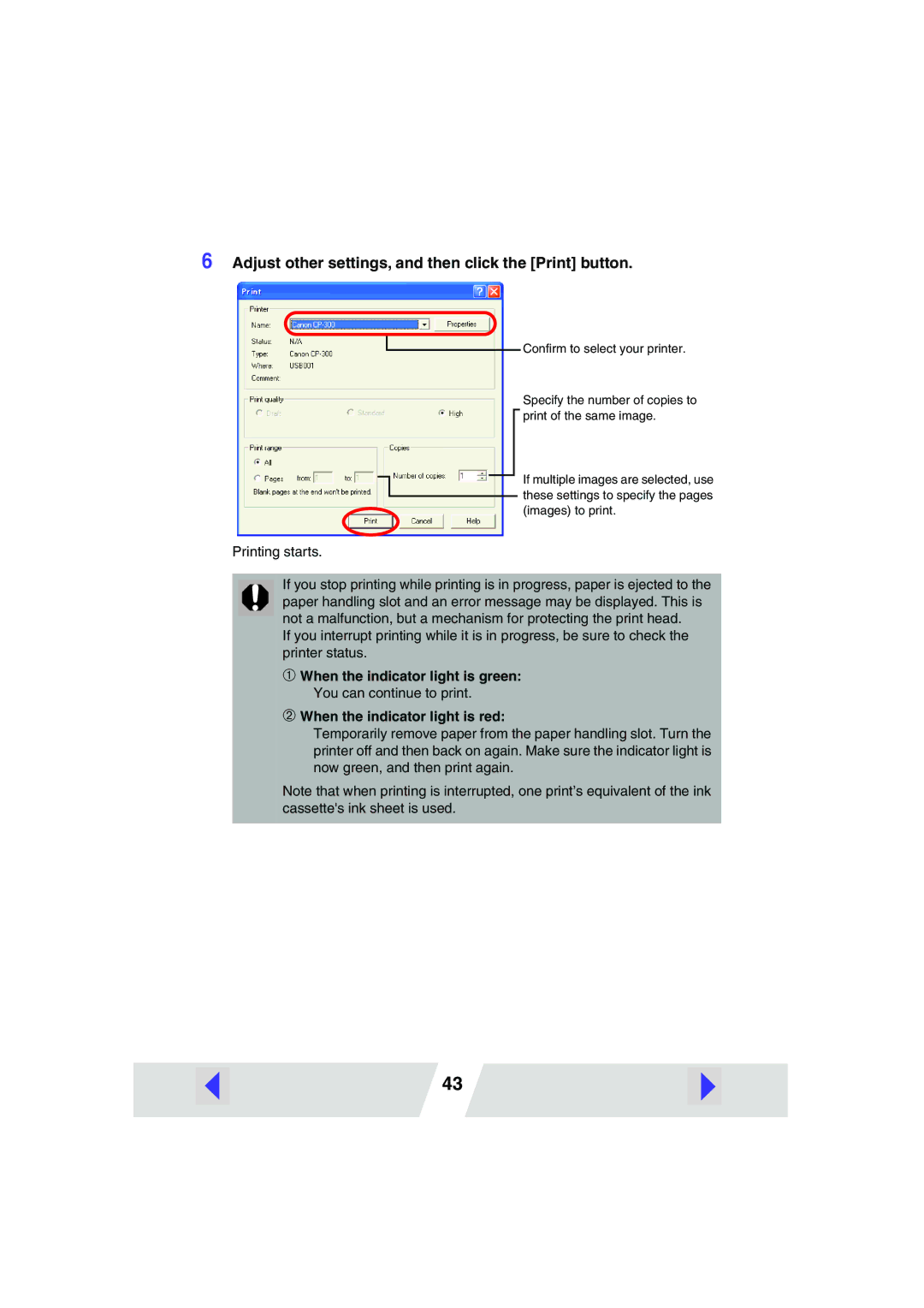 Canon CP-300, CP-200 manual Adjust other settings, and then click the Print button 