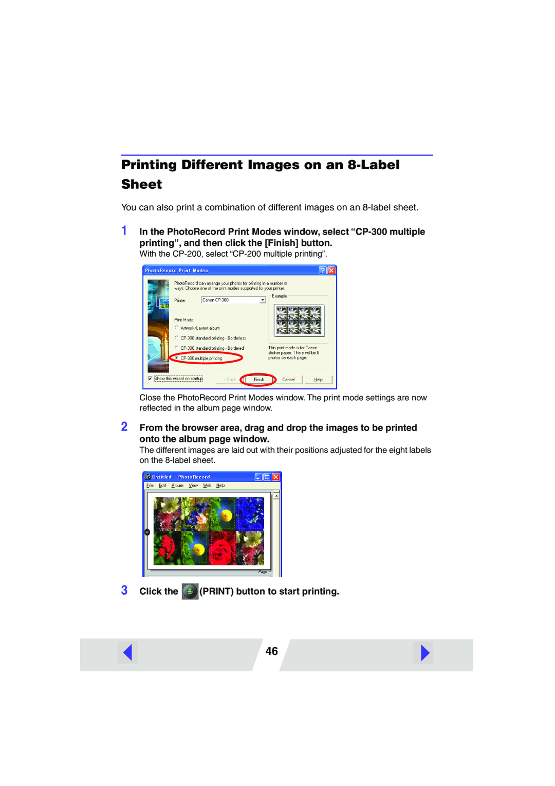 Canon CP-200, CP-300 manual Printing Different Images on an 8-Label Sheet 