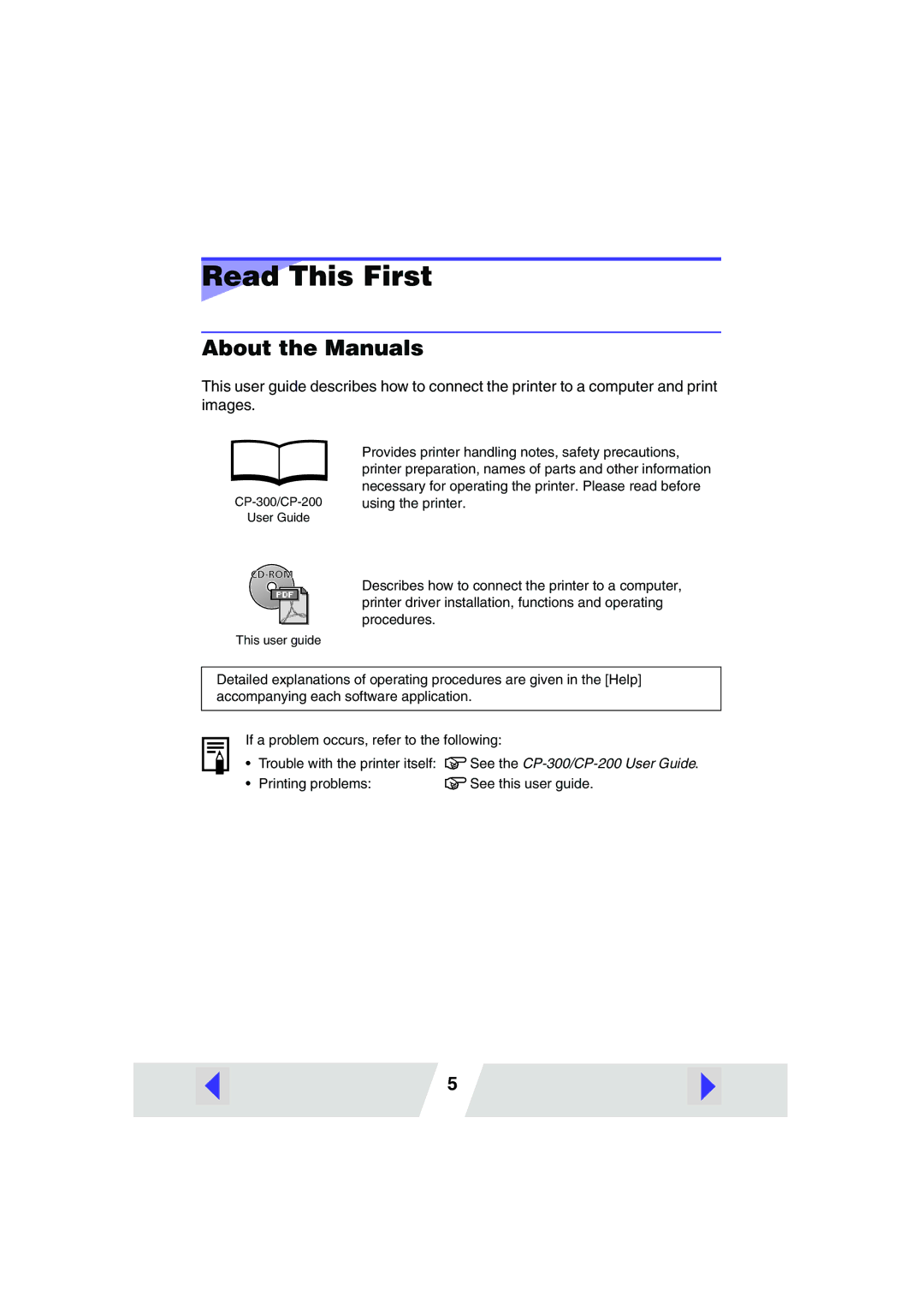 Canon CP-300, CP-200 manual Read This First, About the Manuals 