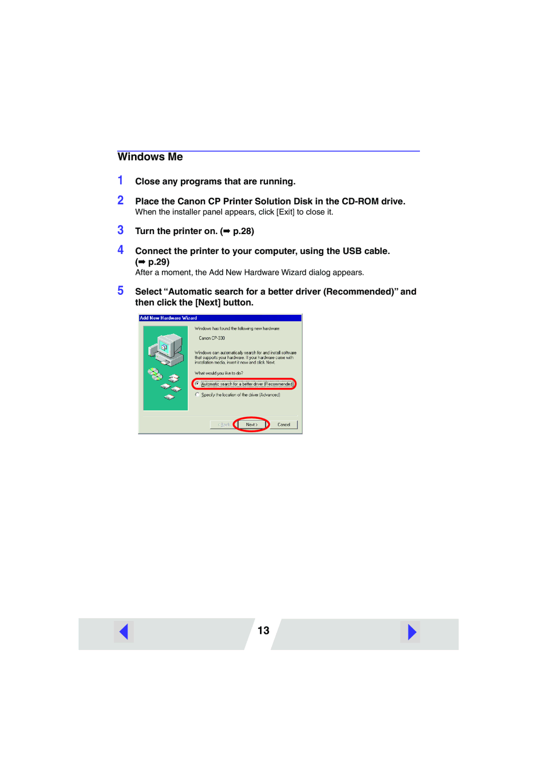 Canon CP-220 manual Windows Me 