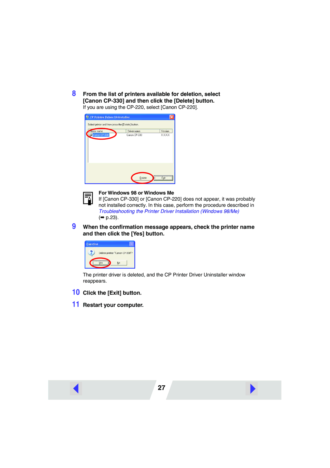 Canon CP-220 manual Click the Exit button Restart your computer 