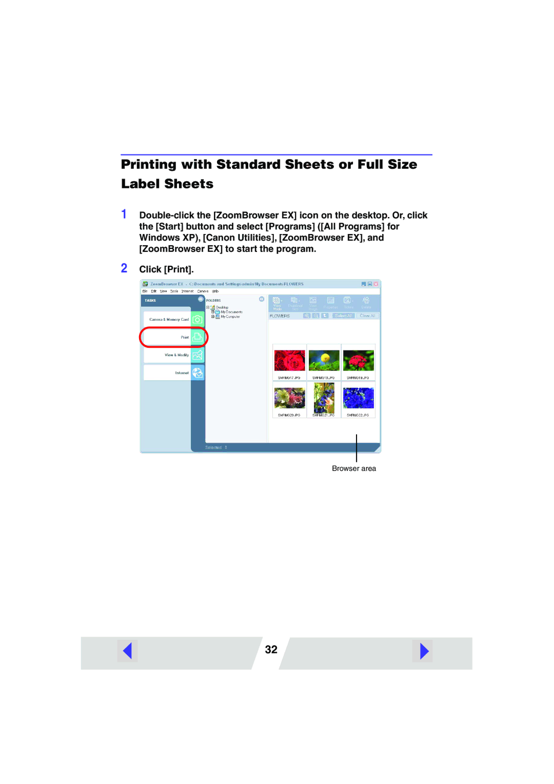 Canon CP-220 manual Printing with Standard Sheets or Full Size Label Sheets 