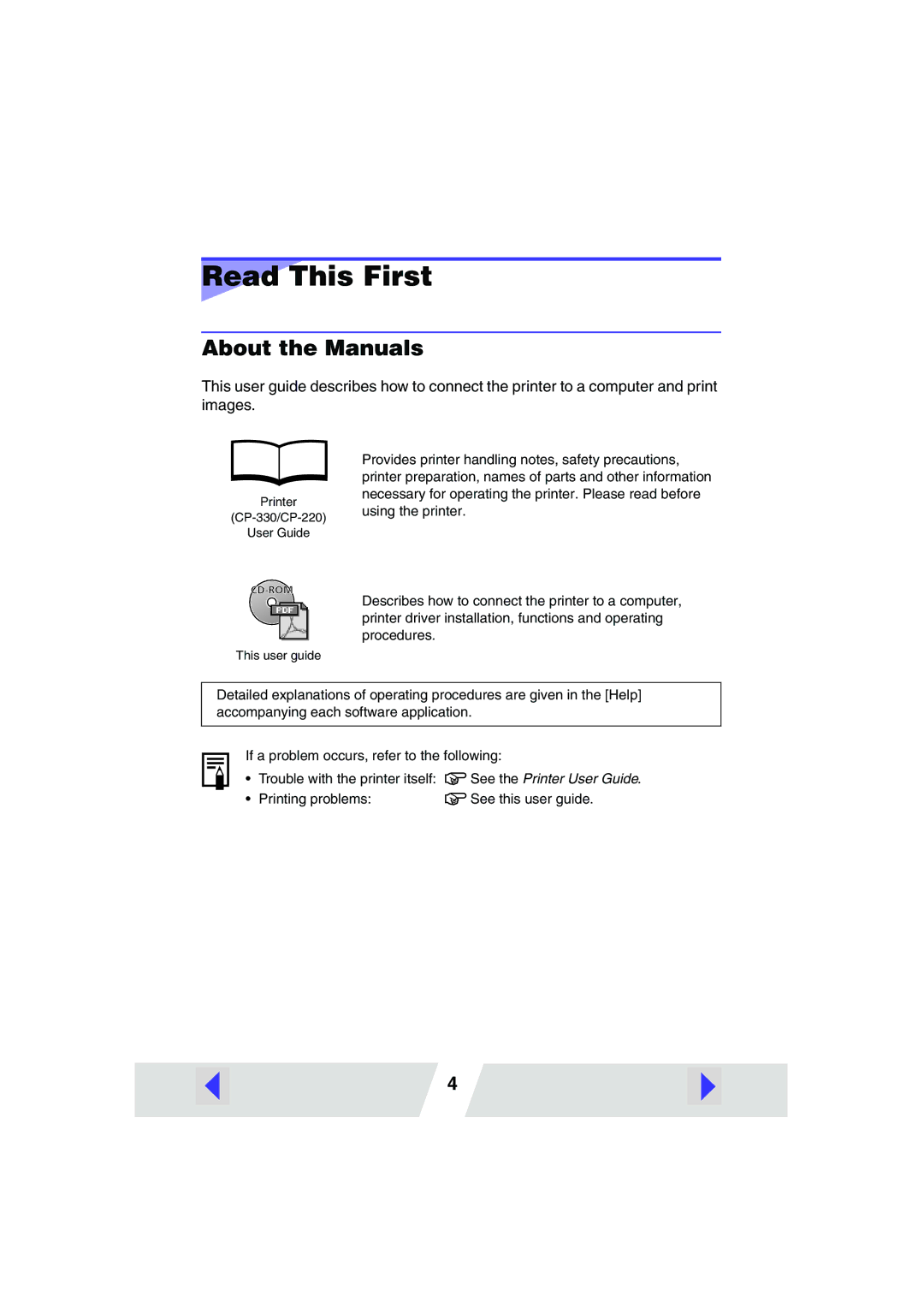 Canon CP-220 manual Read This First, About the Manuals 