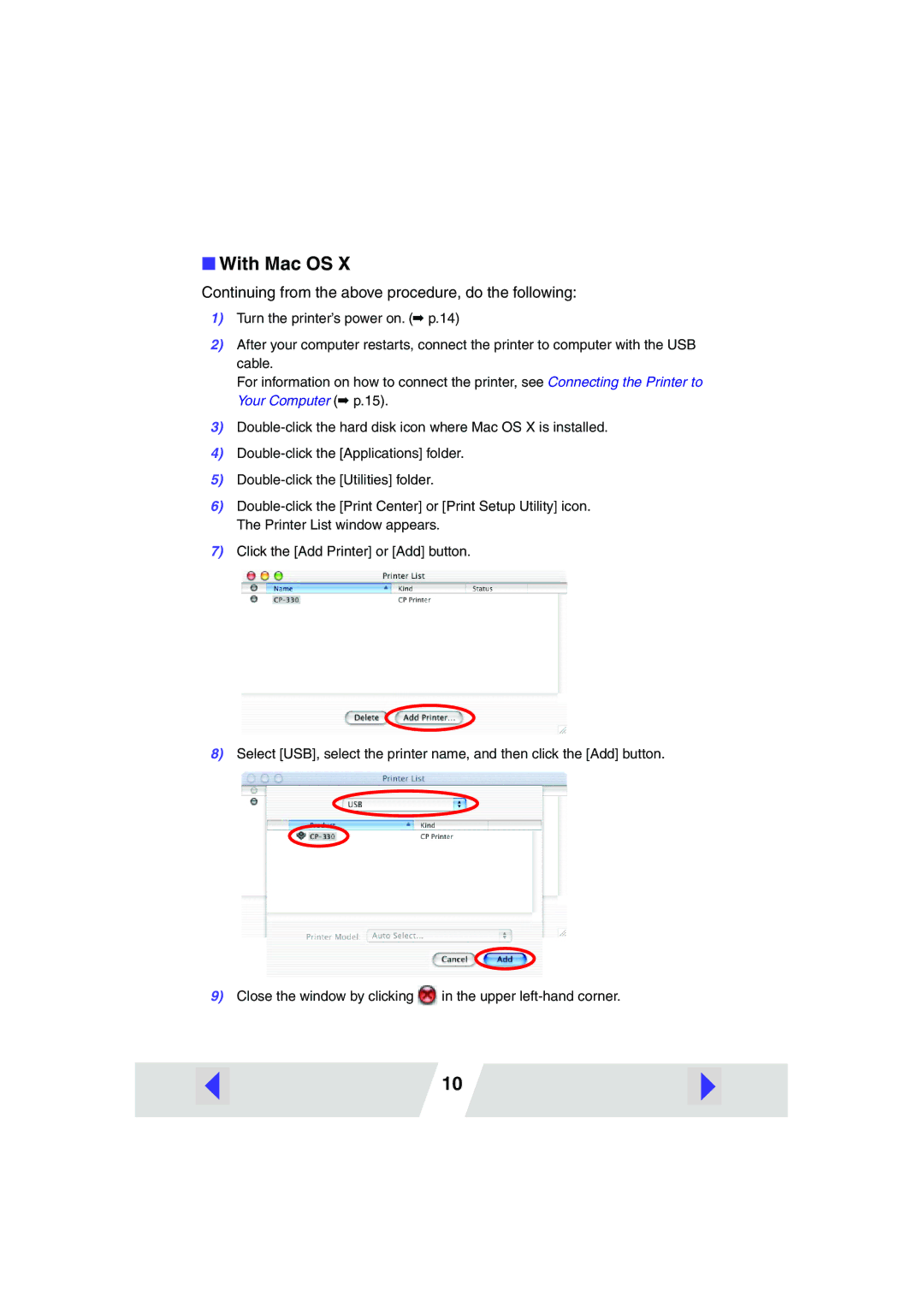 Canon CP220, CP330 manual With Mac OS, Continuing from the above procedure, do the following 