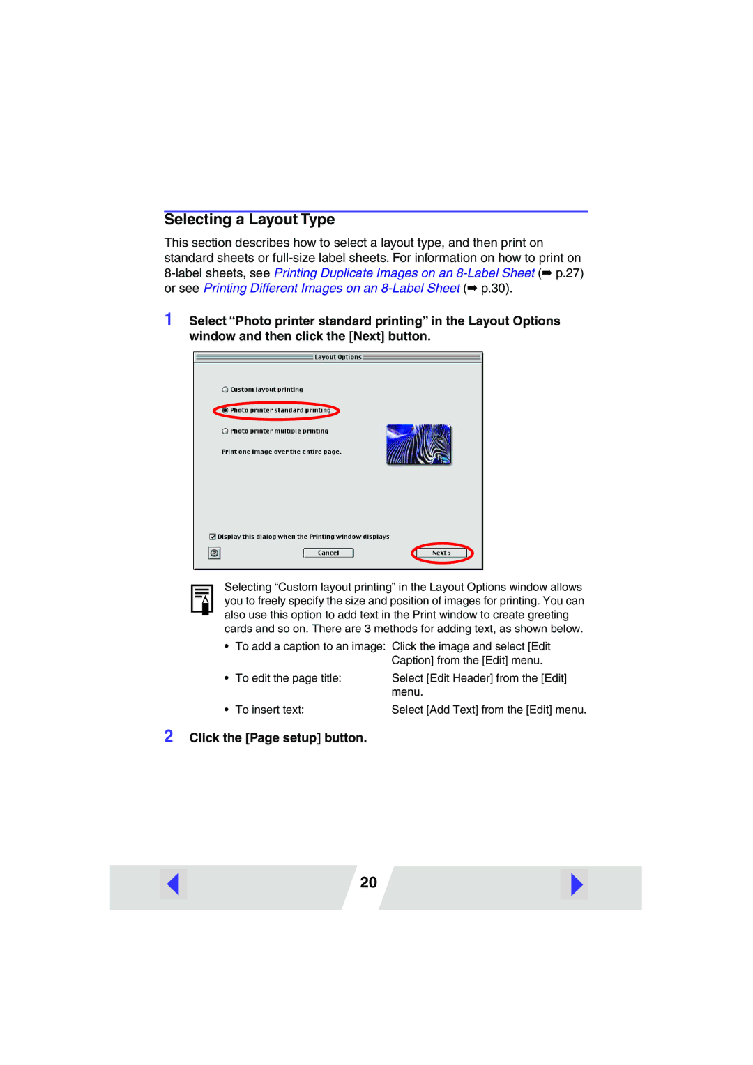 Canon CP220, CP330 manual Selecting a Layout Type 