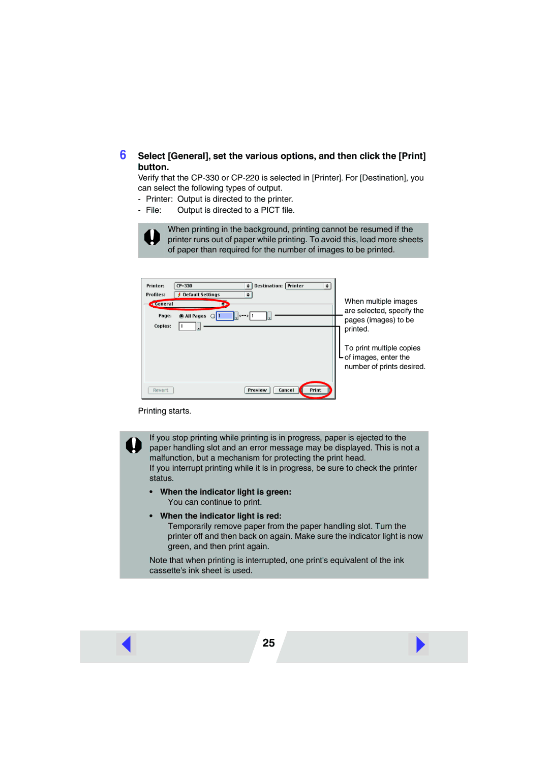 Canon CP330, CP220 manual Output is directed to a Pict ﬁle 