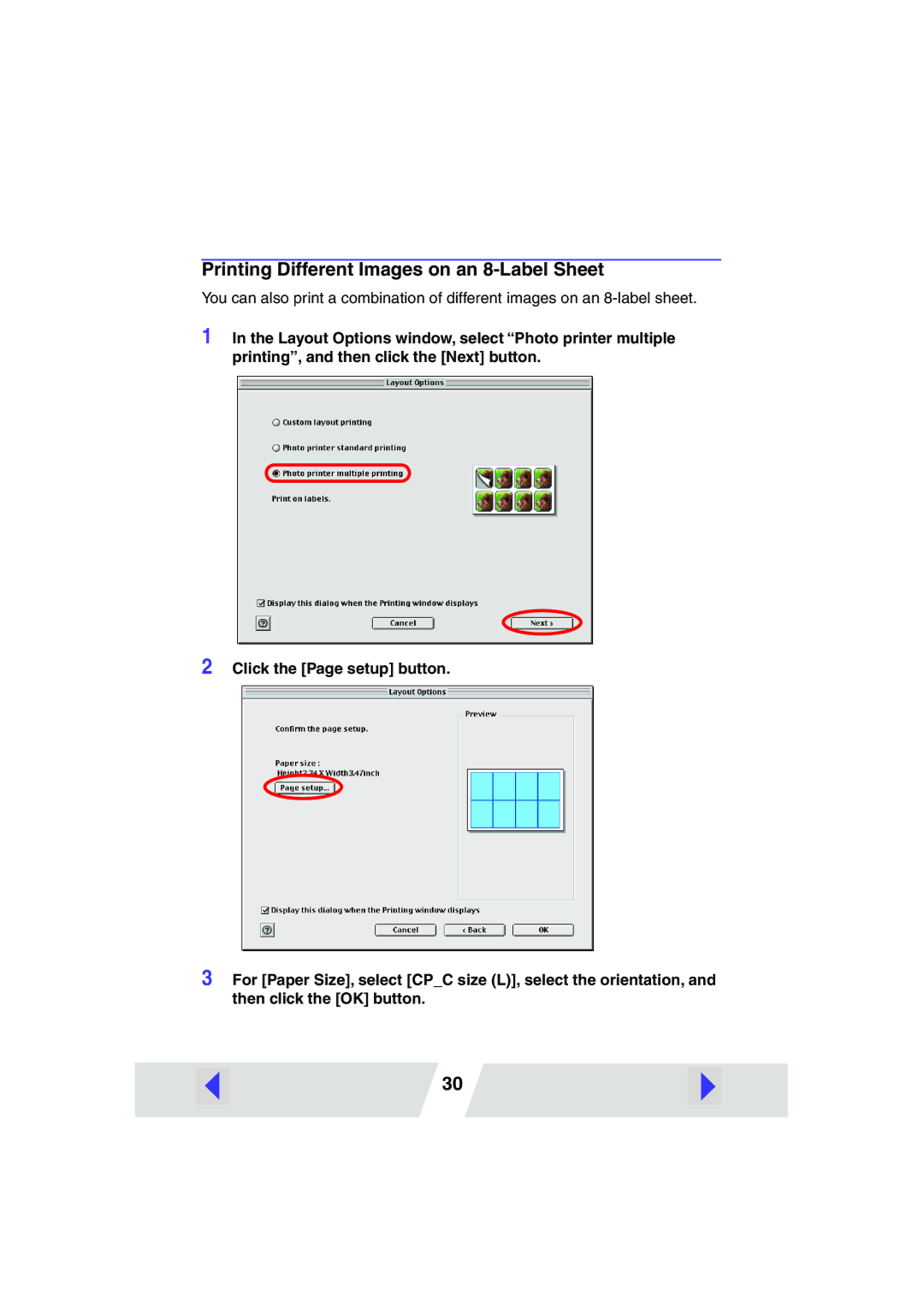 Canon CP220, CP330 manual Printing Different Images on an 8-Label Sheet 