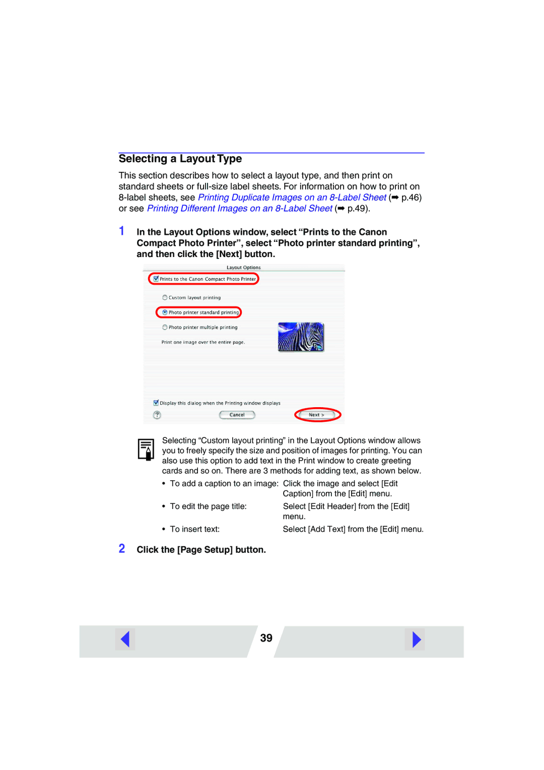 Canon CP330, CP220 manual Selecting a Layout Type 