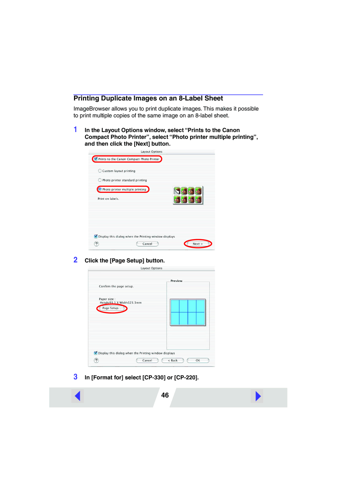 Canon CP220, CP330 manual Printing Duplicate Images on an 8-Label Sheet 