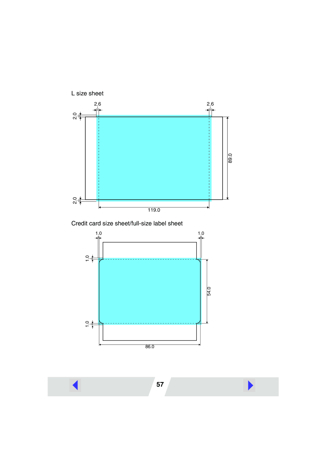 Canon CP330, CP220 manual Size sheet 