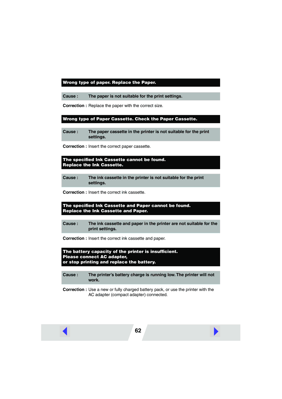 Canon CP220, CP330 manual Wrong type of paper. Replace the Paper 