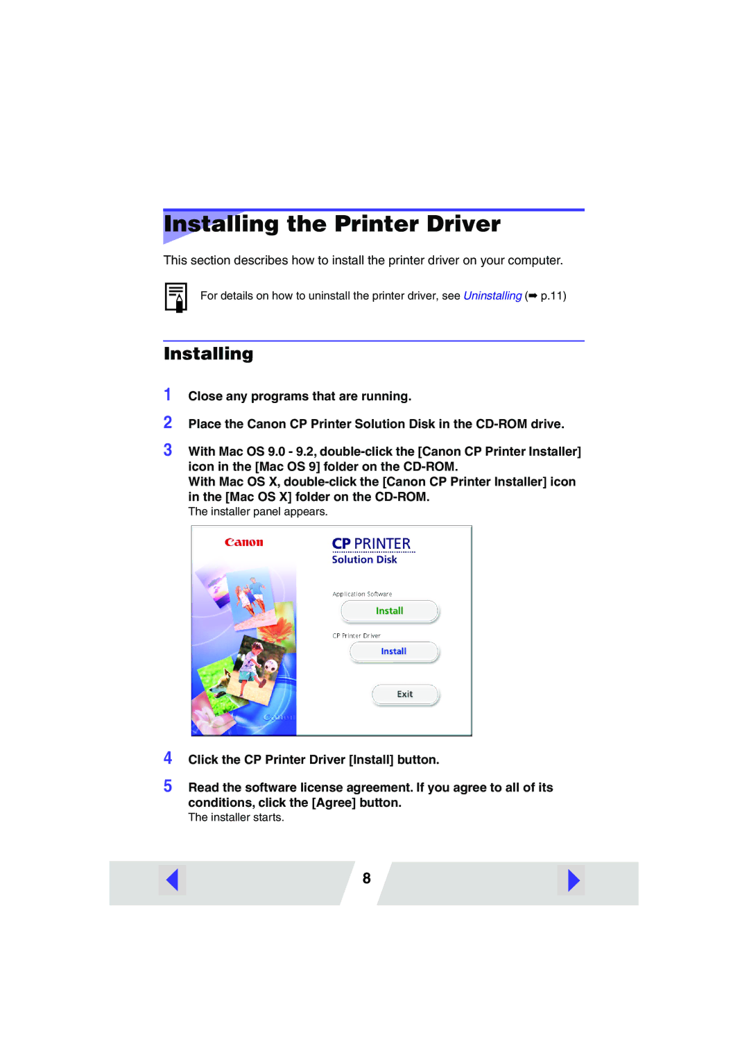 Canon CP220, CP330 manual Installing the Printer Driver 