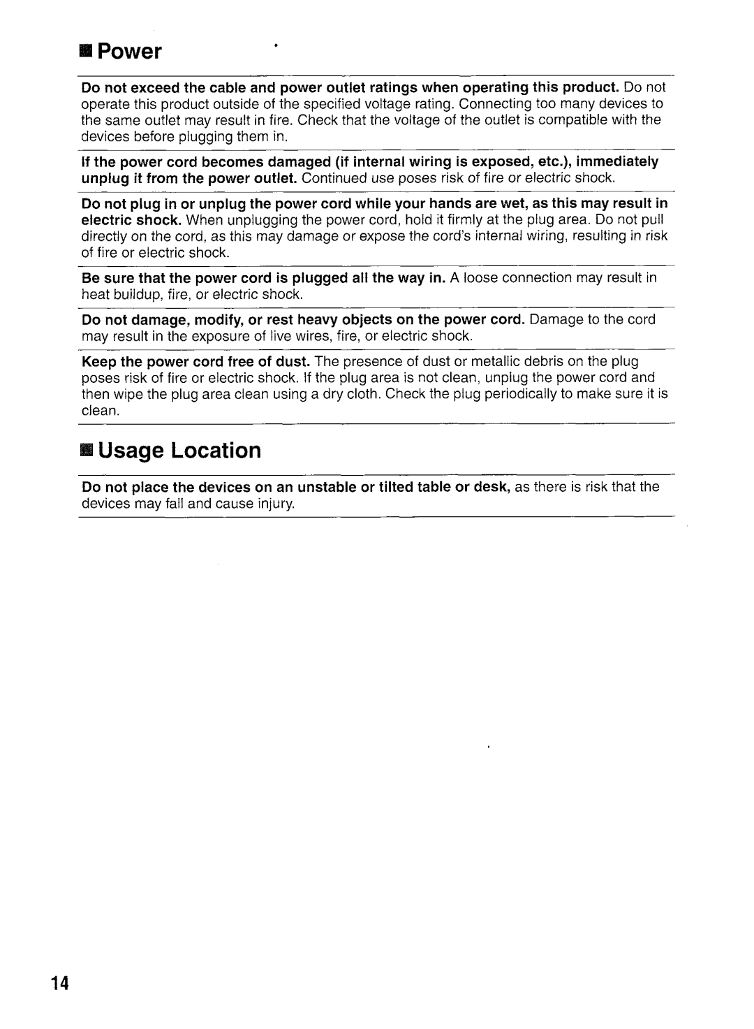 Canon CP400 manual Power, Usage Location 