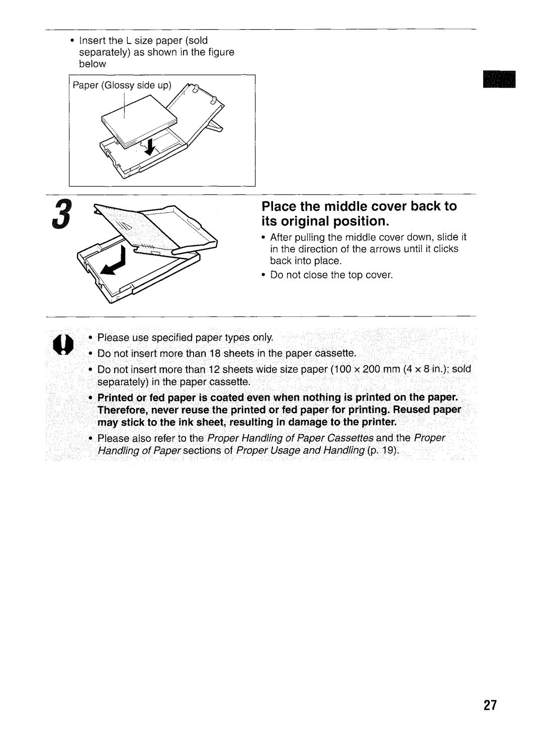 Canon CP400 manual Place the middle cover back to its original position, SeparatelyJnthepapercassette 