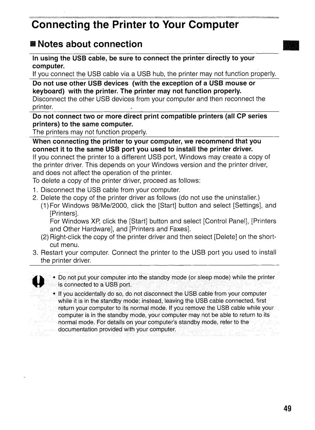 Canon CP400 manual Connecting the .Printer to Your Computer, Is connected to a USB port 