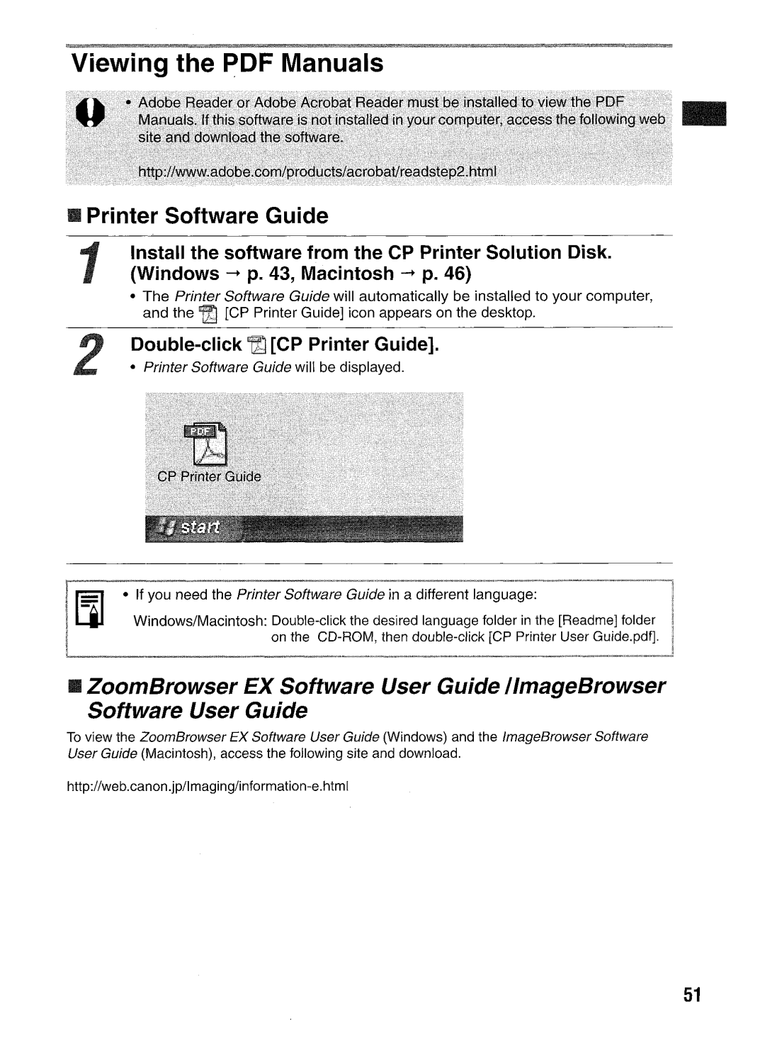 Canon CP400 manual Viewing the ~DF Manuals, II Printer Software Guide, Double-click CP Printer Guide 