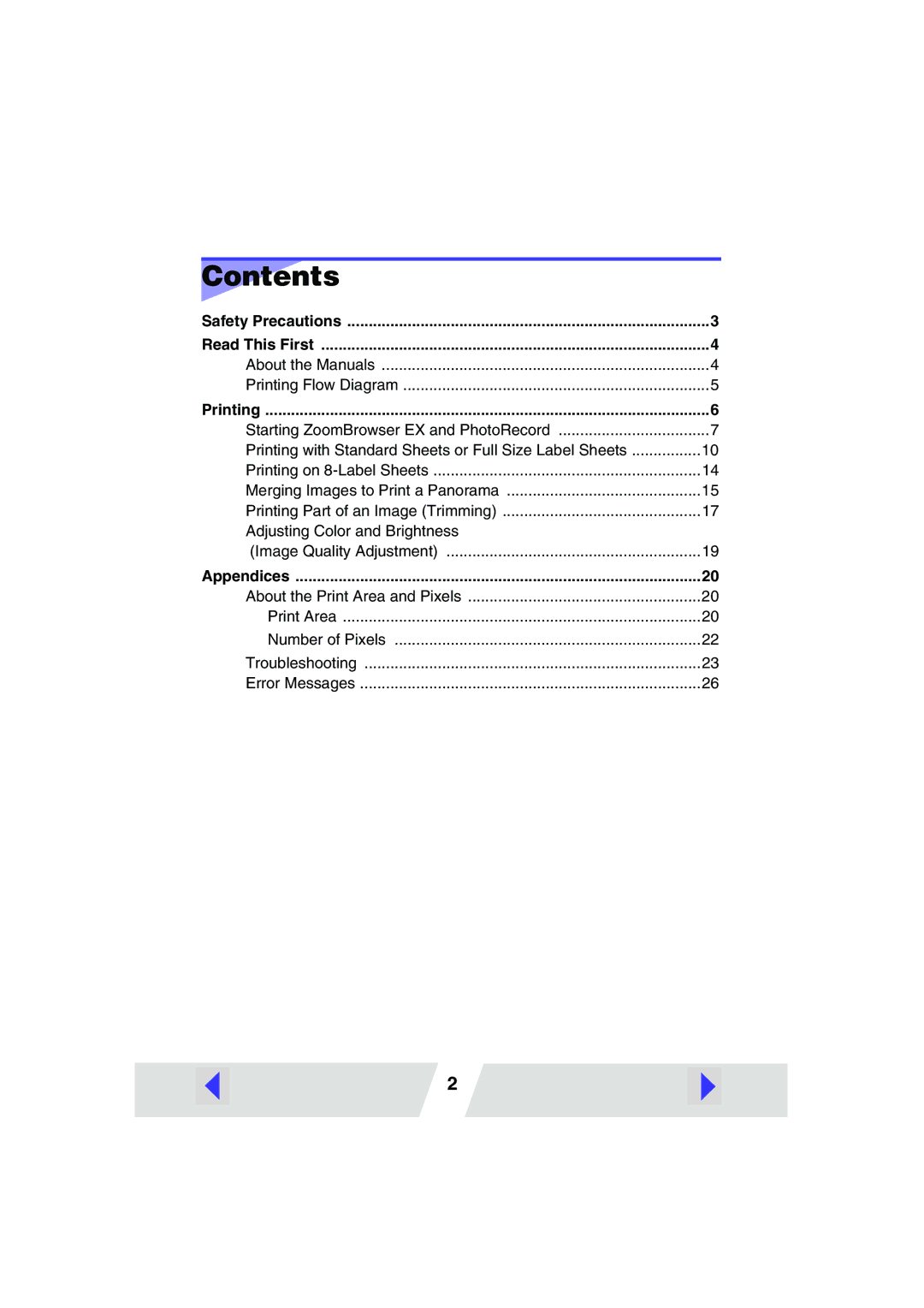 Canon CP400 manual Contents 