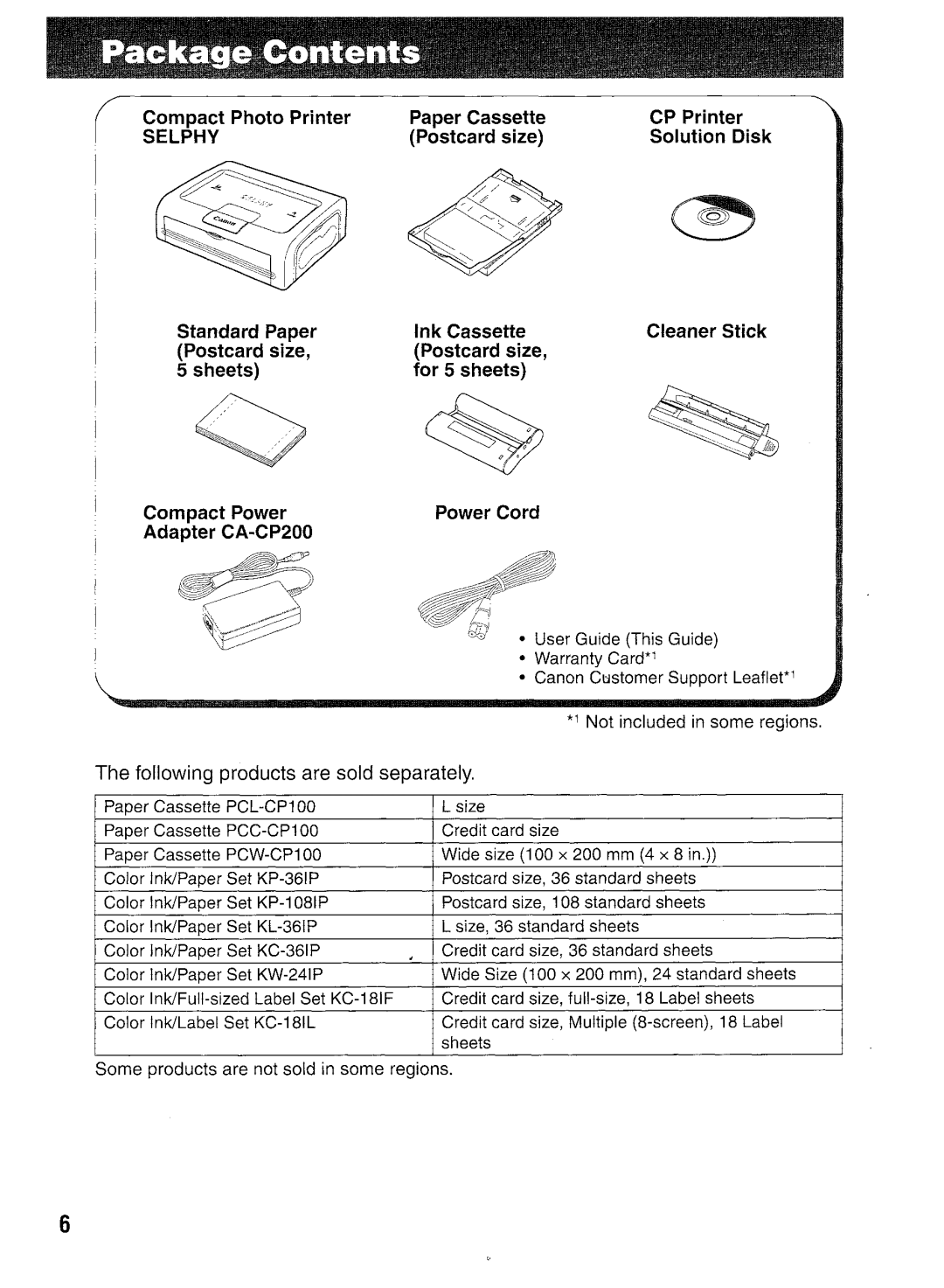 Canon CP400 manual Following products are sold separately 