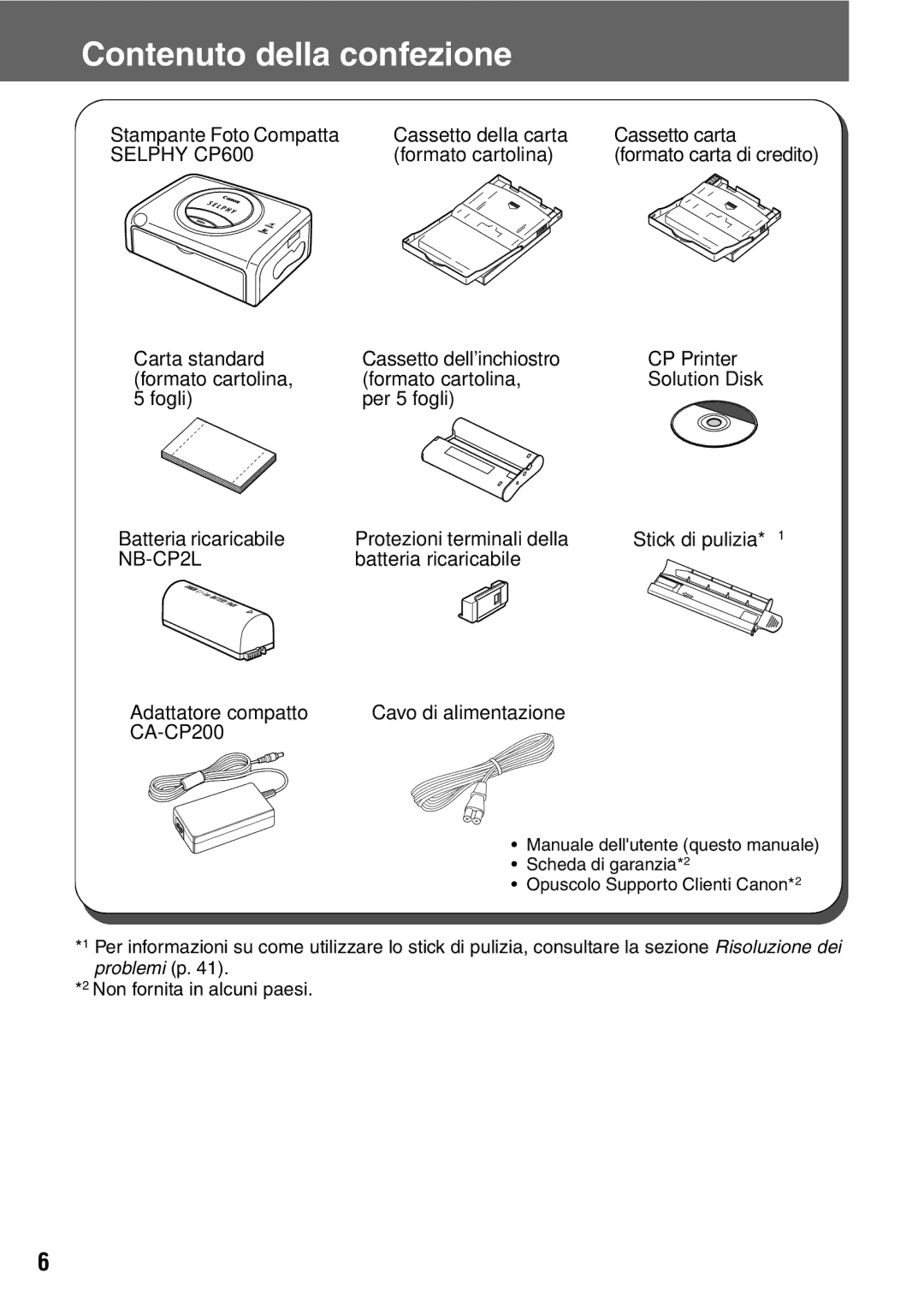 Canon manual Contenuto della confezione, Selphy CP600 