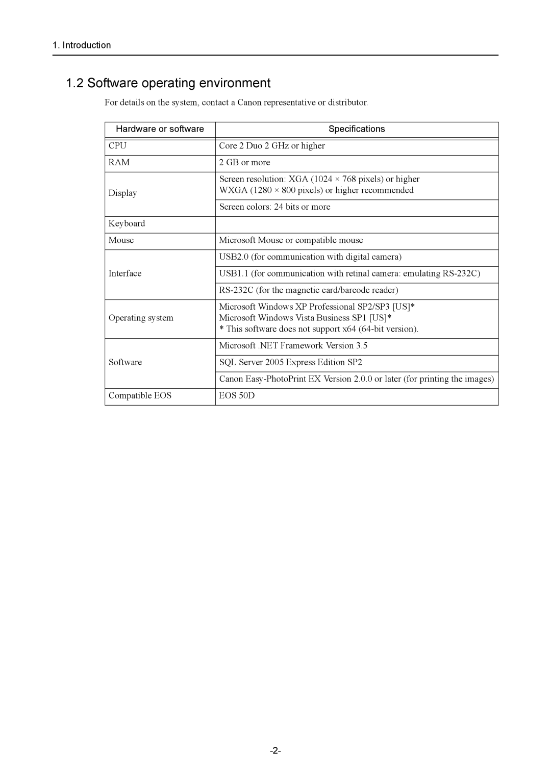 Canon CR-1 MARK II operation manual Introduction, Hardware or software Specifications 