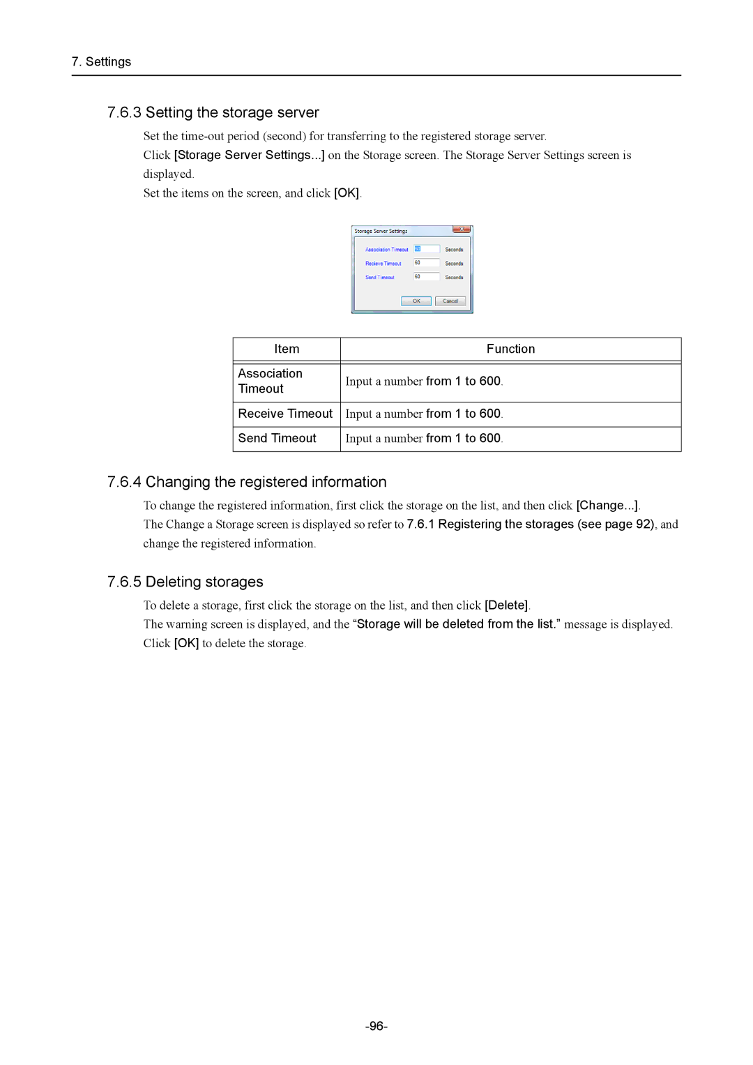 Canon CR-1 MARK II operation manual Setting the storage server, Association, Receive Timeout, Send Timeout 