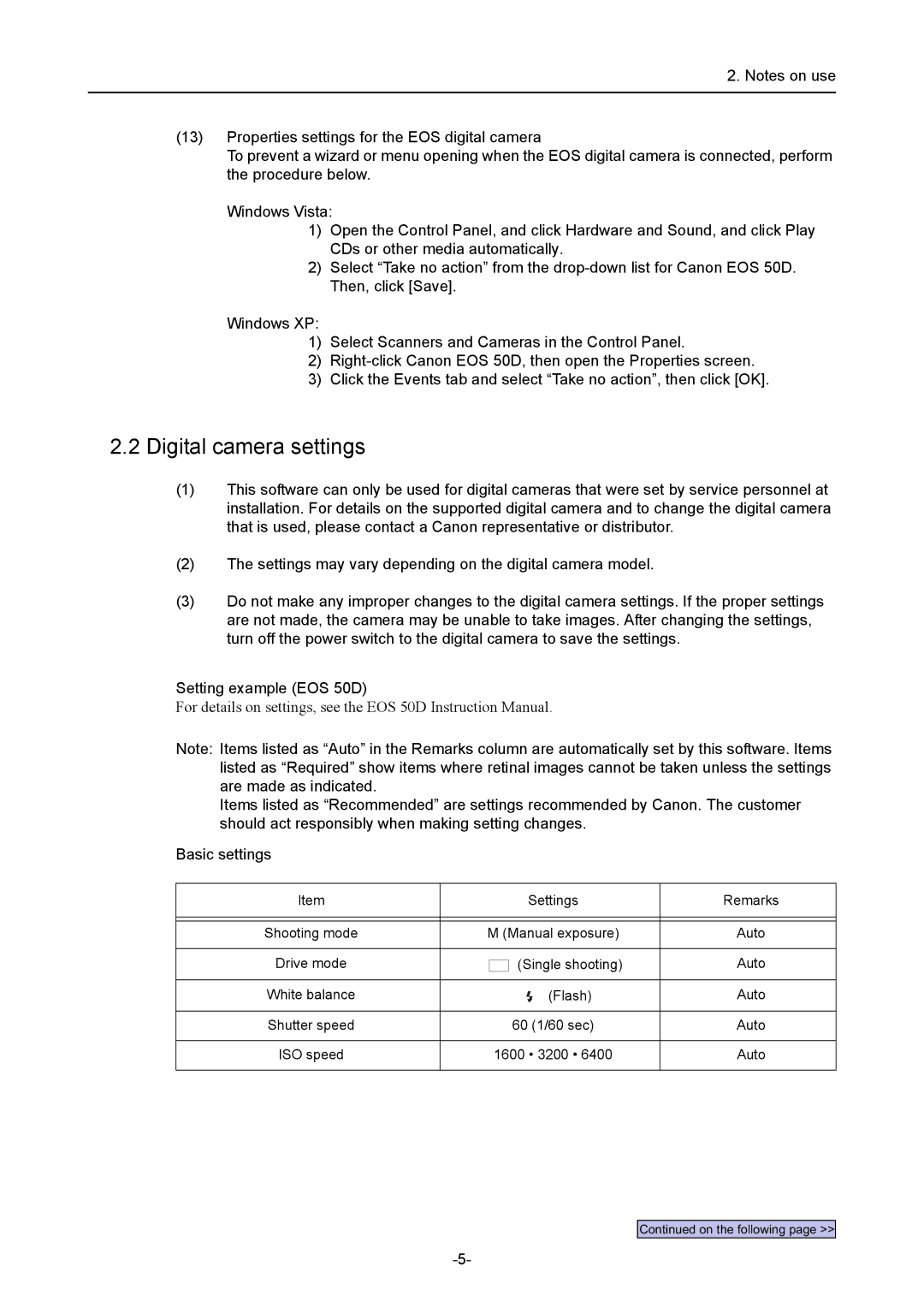 Canon CR-1 MARK II operation manual Settings Remarks 