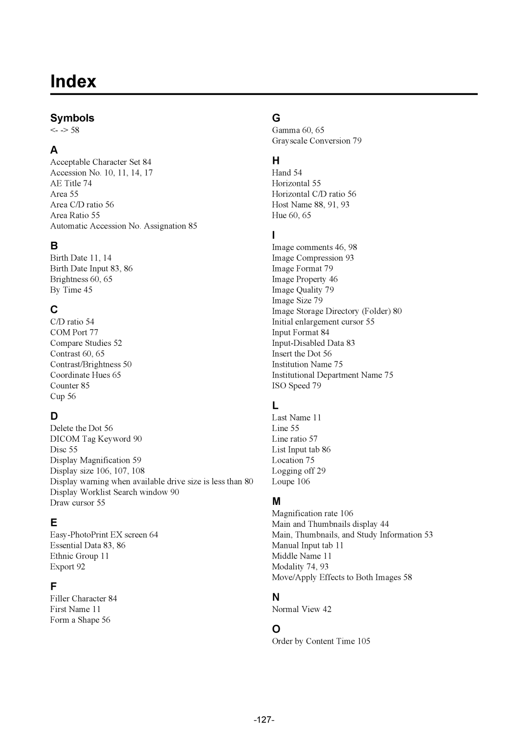 Canon CR-1 MARK II operation manual Index, 127 