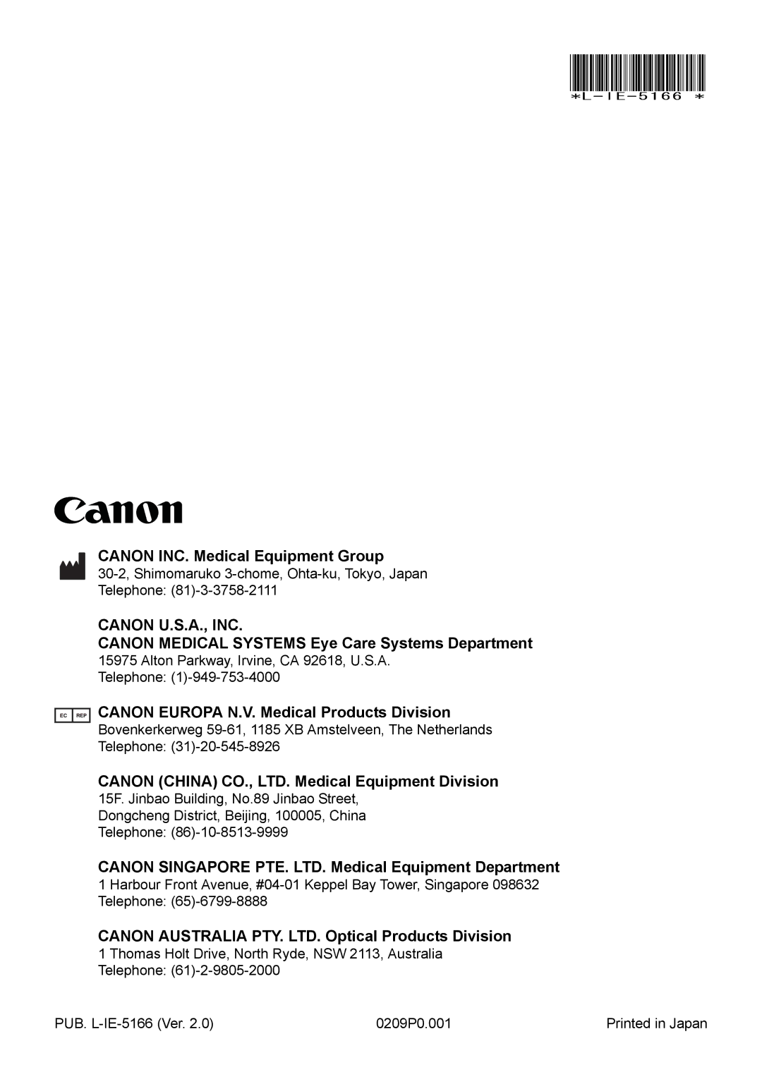 Canon CR-1 MARK II operation manual Canon U.S.A., INC 