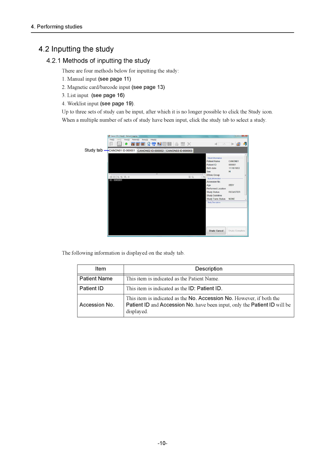 Canon CR-1 MARK II operation manual Methods of inputting the study 