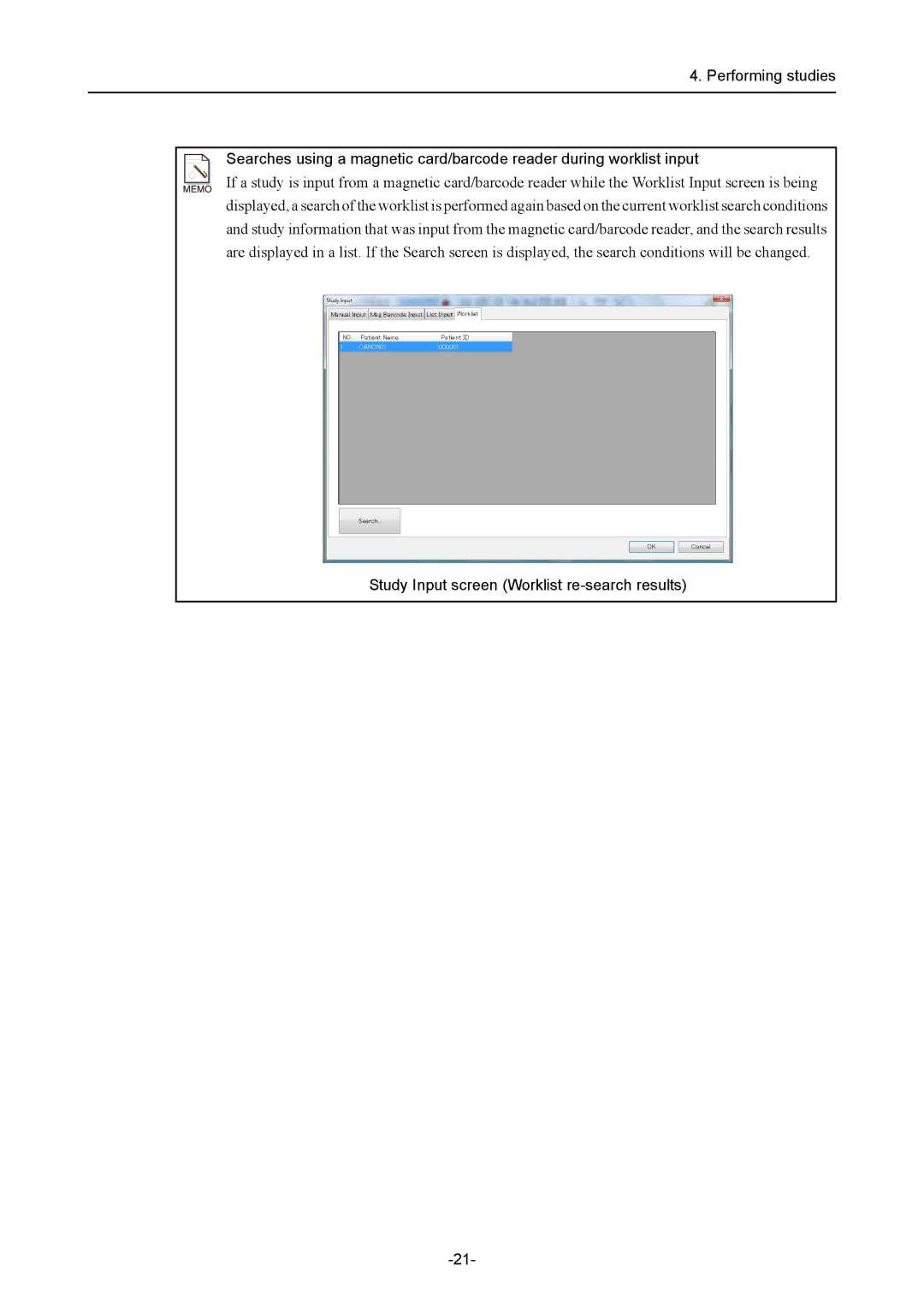 Canon CR-1 MARK II operation manual Study Input screen Worklist re-search results 