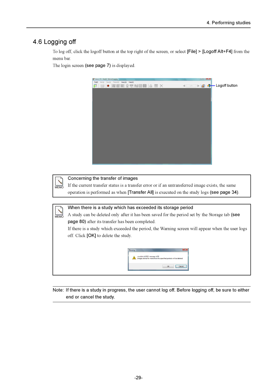 Canon CR-1 MARK II Concerning the transfer of images, When there is a study which has exceeded its storage period 