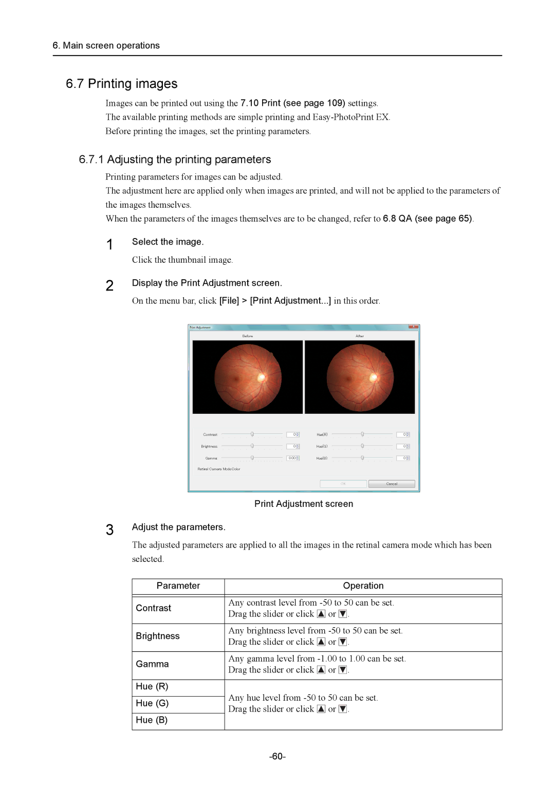 Canon CR-1 MARK II operation manual Adjusting the printing parameters 