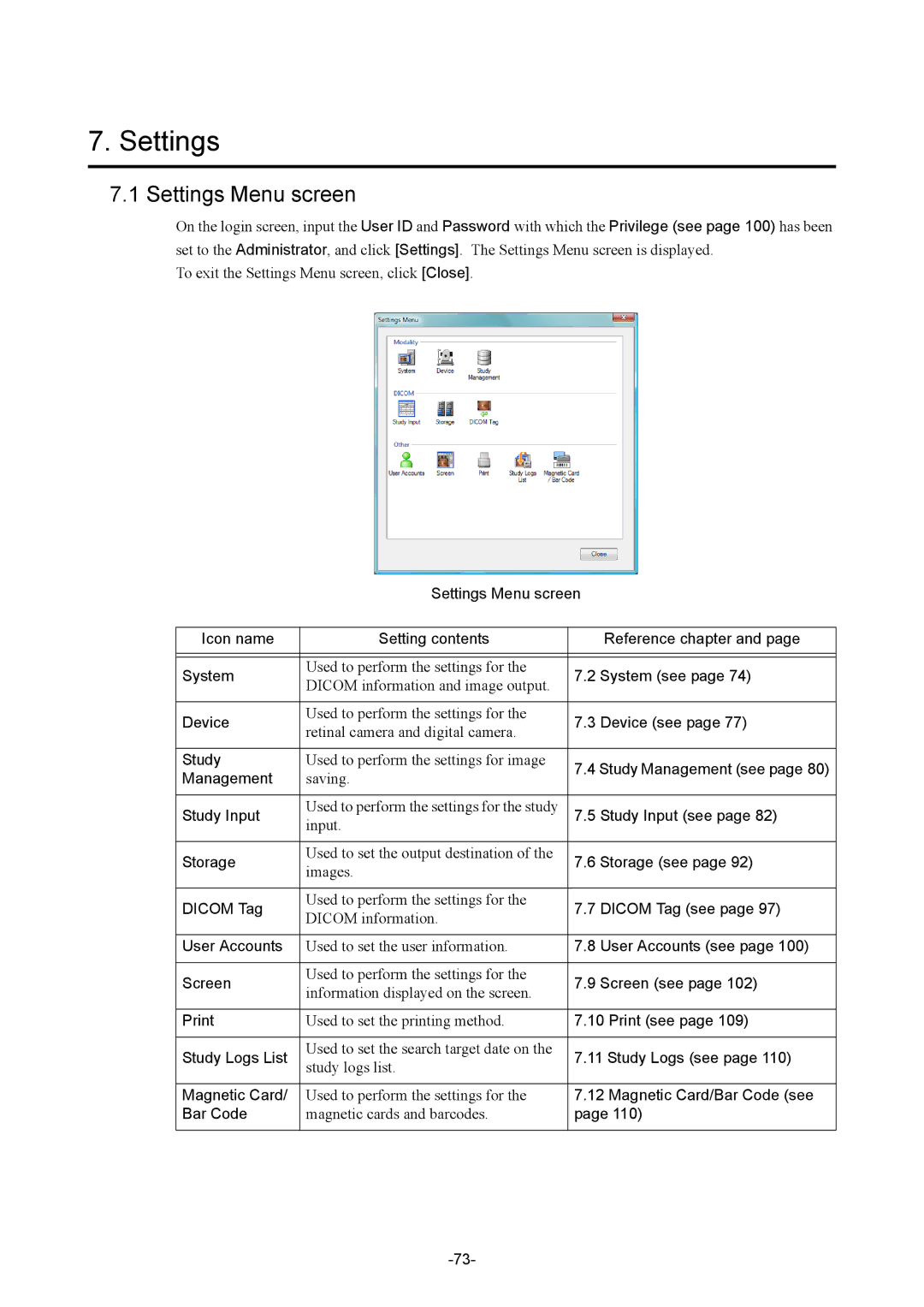 Canon CR-1 MARK II operation manual Settings Menu screen 