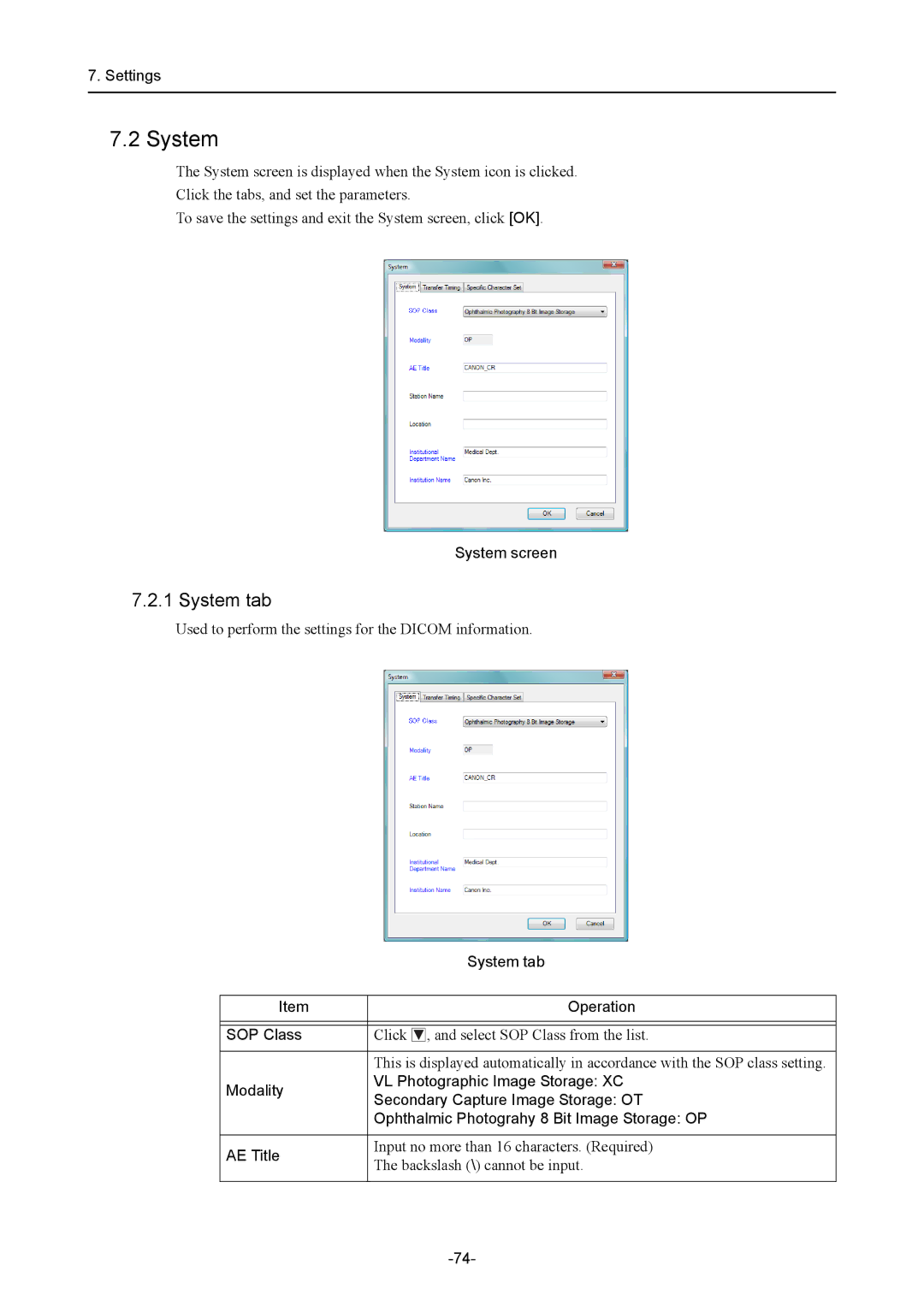 Canon CR-1 MARK II operation manual System tab 