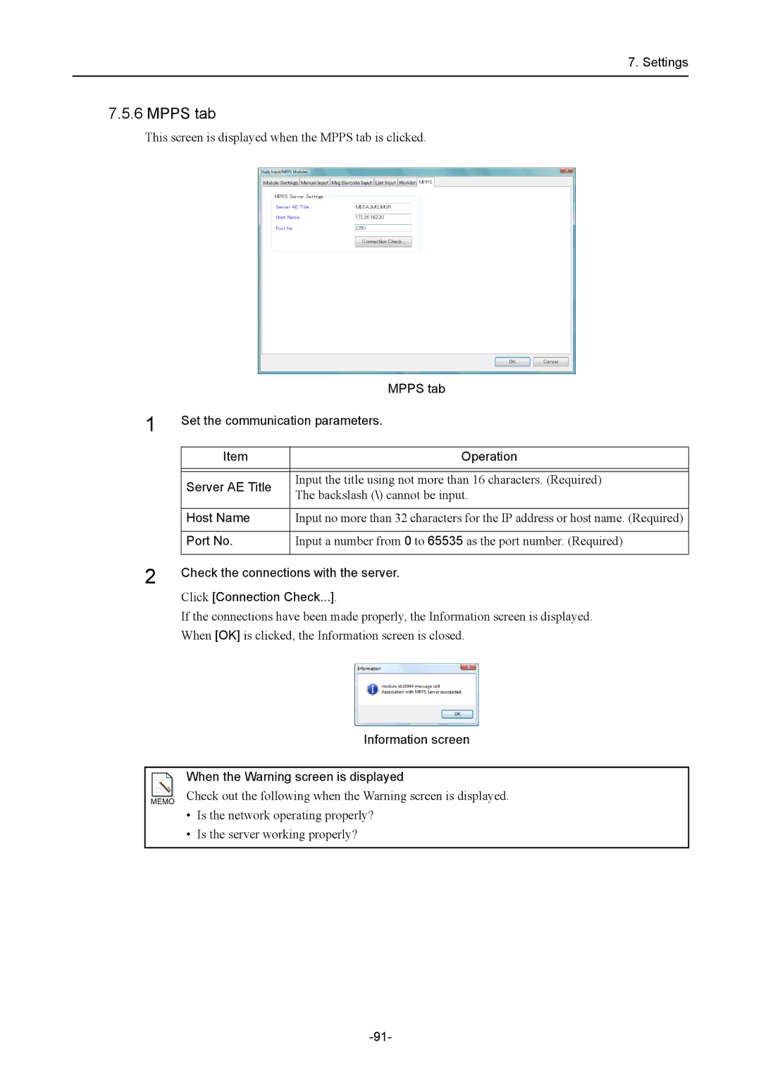 Canon CR-1 MARK II operation manual Mpps tab, Information screen When the Warning screen is displayed 