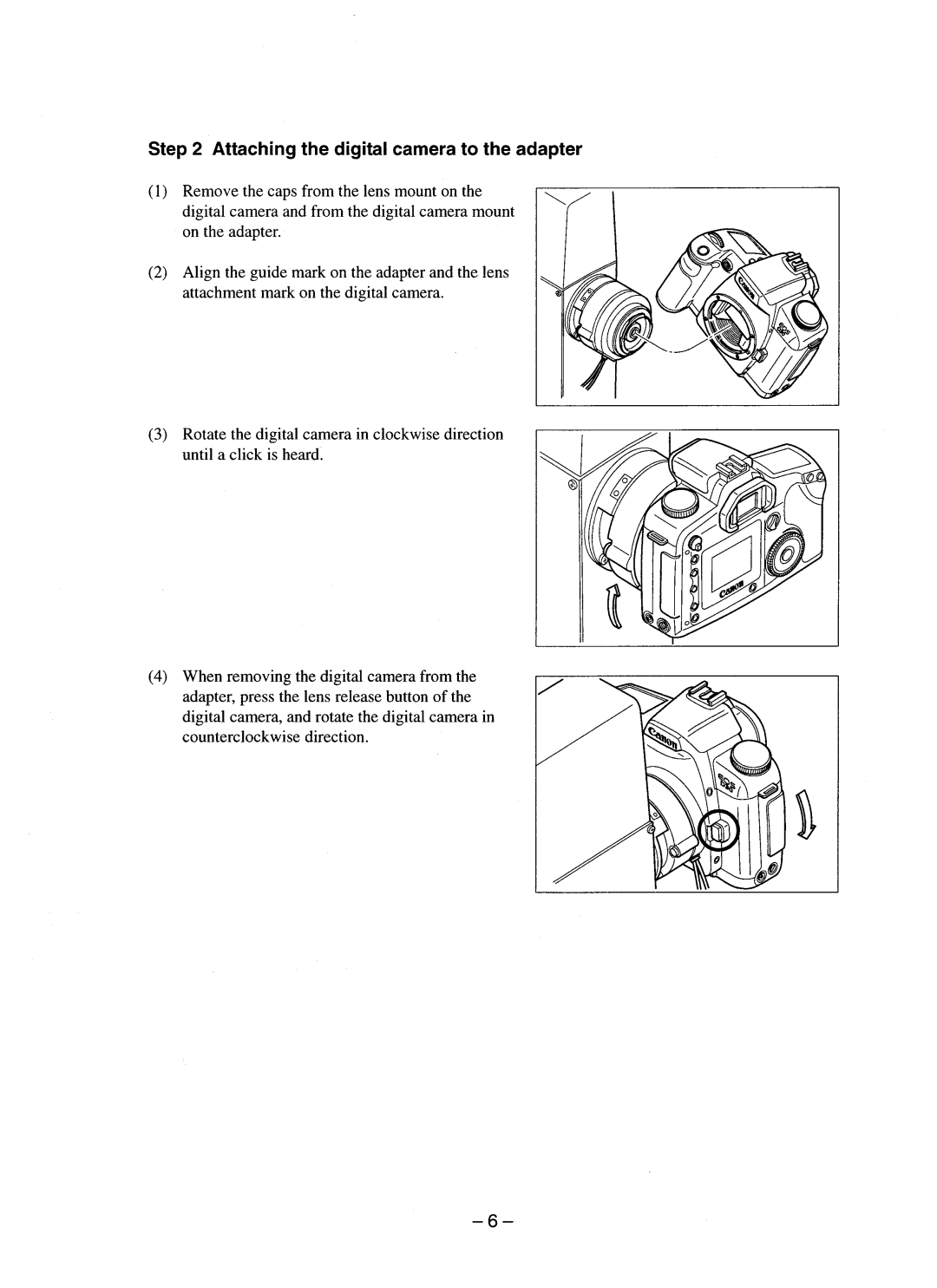 Canon CR-DA1 operation manual Attaching the digital camera to the adapter 