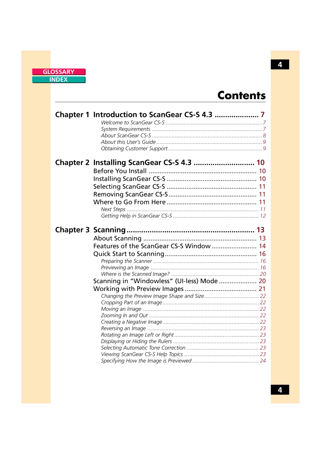 Canon CS-S 4.3 manual Contents 