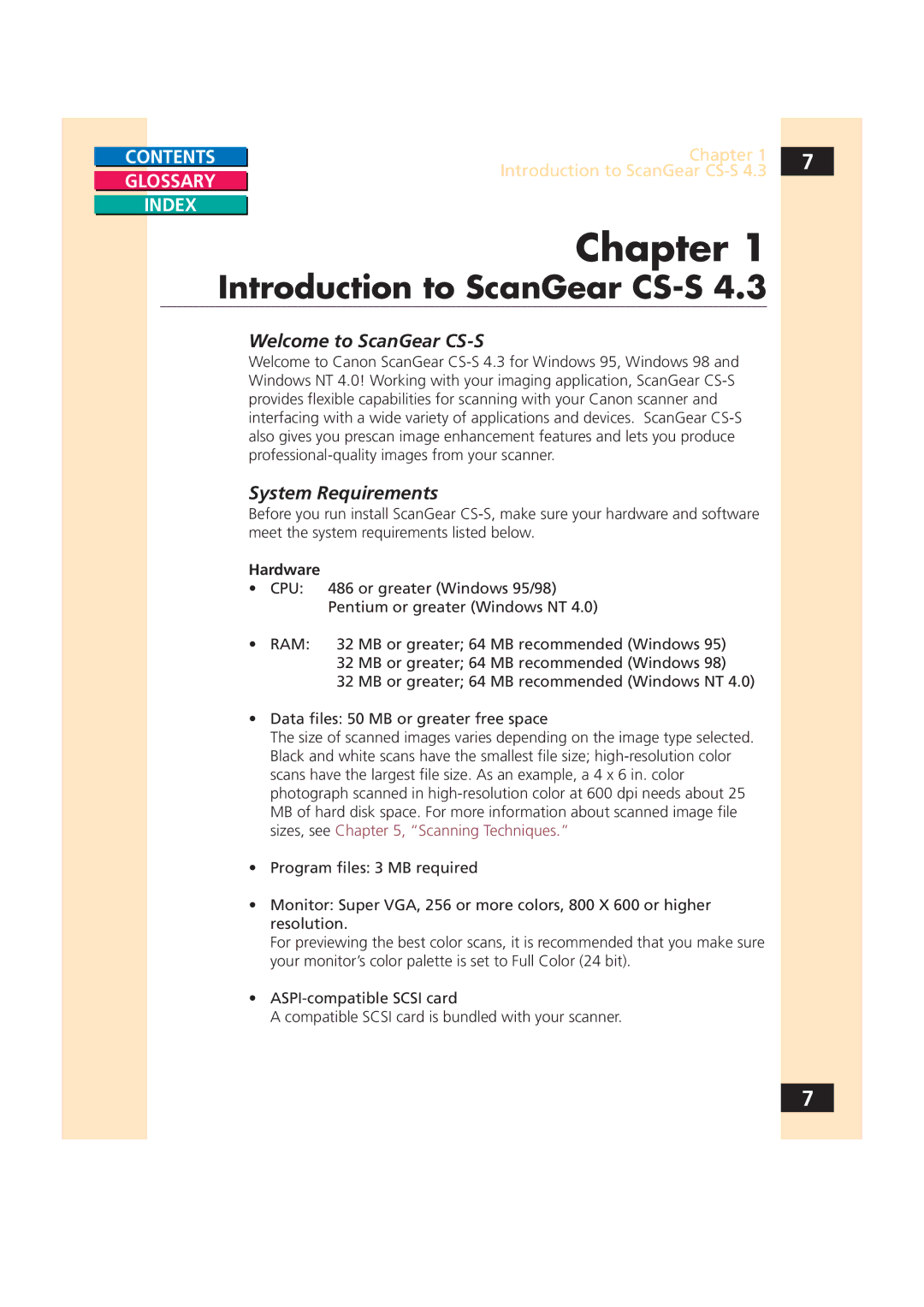 Canon CS-S 4.3 manual Introduction to ScanGear CS-S, Welcome to ScanGear CS-S, System Requirements, Hardware 