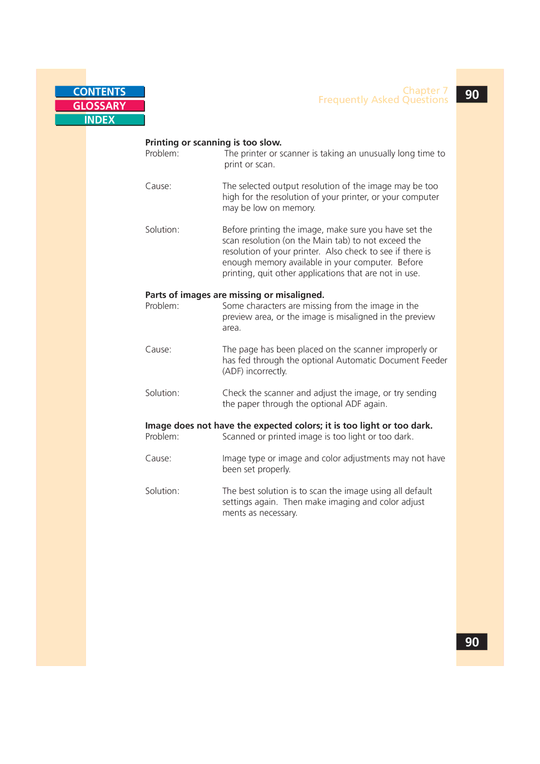 Canon CS-S 4.3 manual Printing or scanning is too slow, Parts of images are missing or misaligned 