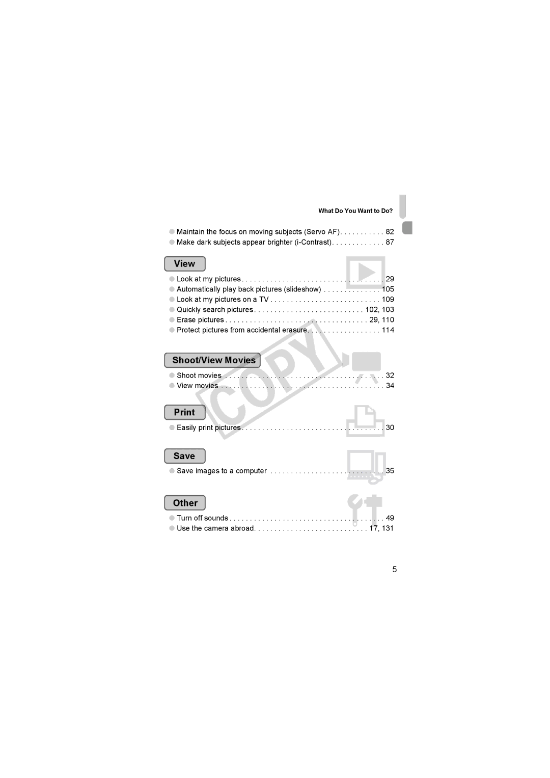 Canon 3508B001, D10BLU important safety instructions Shoot/View Movies, Print, Save 