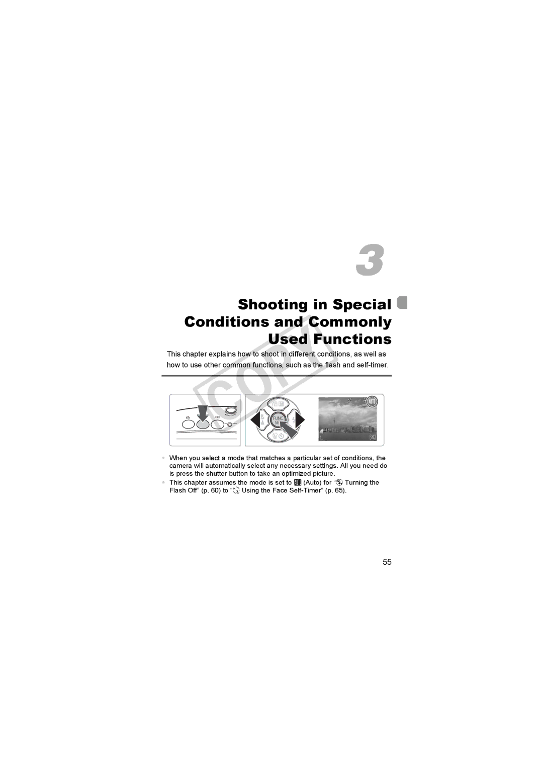 Canon 3508B001, D10BLU important safety instructions Shooting in Special Conditions and Commonly Used Functions 