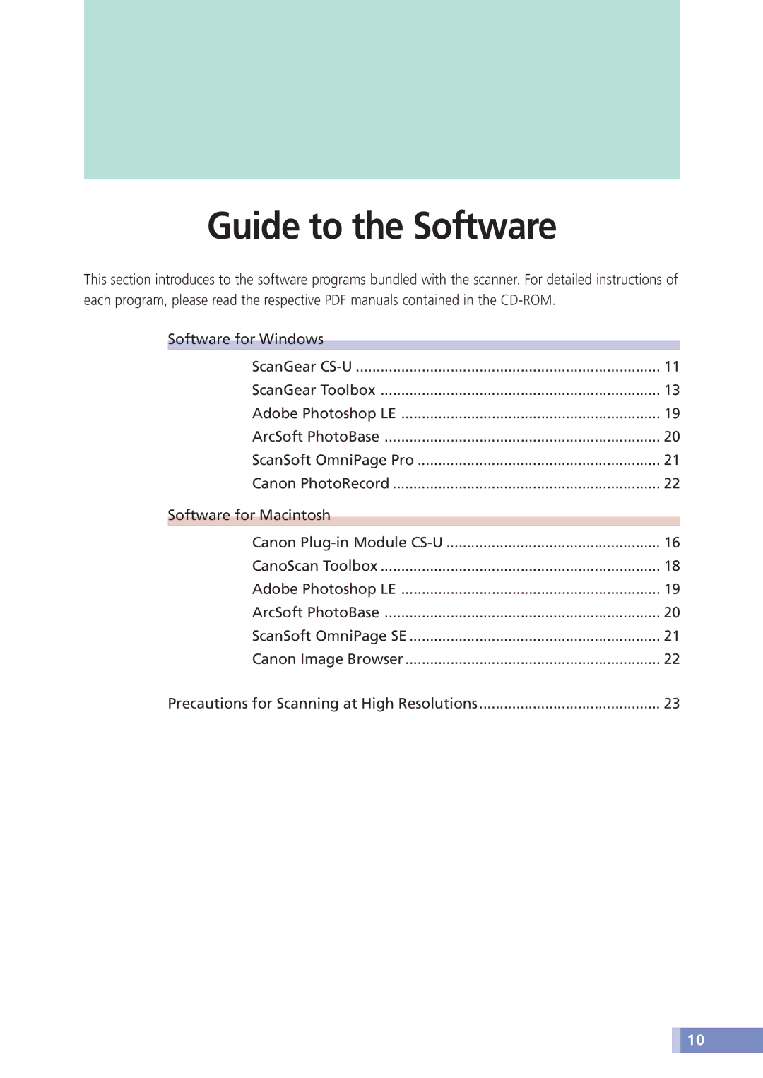 Canon D1230U/D2400U manual Guide to the Software 