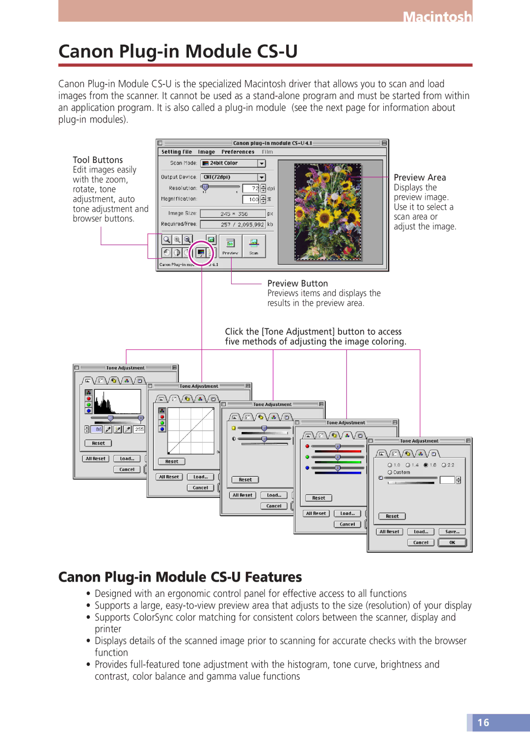 Canon D1230U/D2400U manual Canon Plug-in Module CS-U Features 