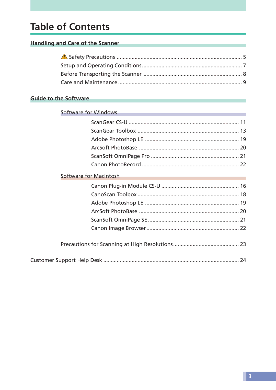 Canon D1230U/D2400U manual Table of Contents 