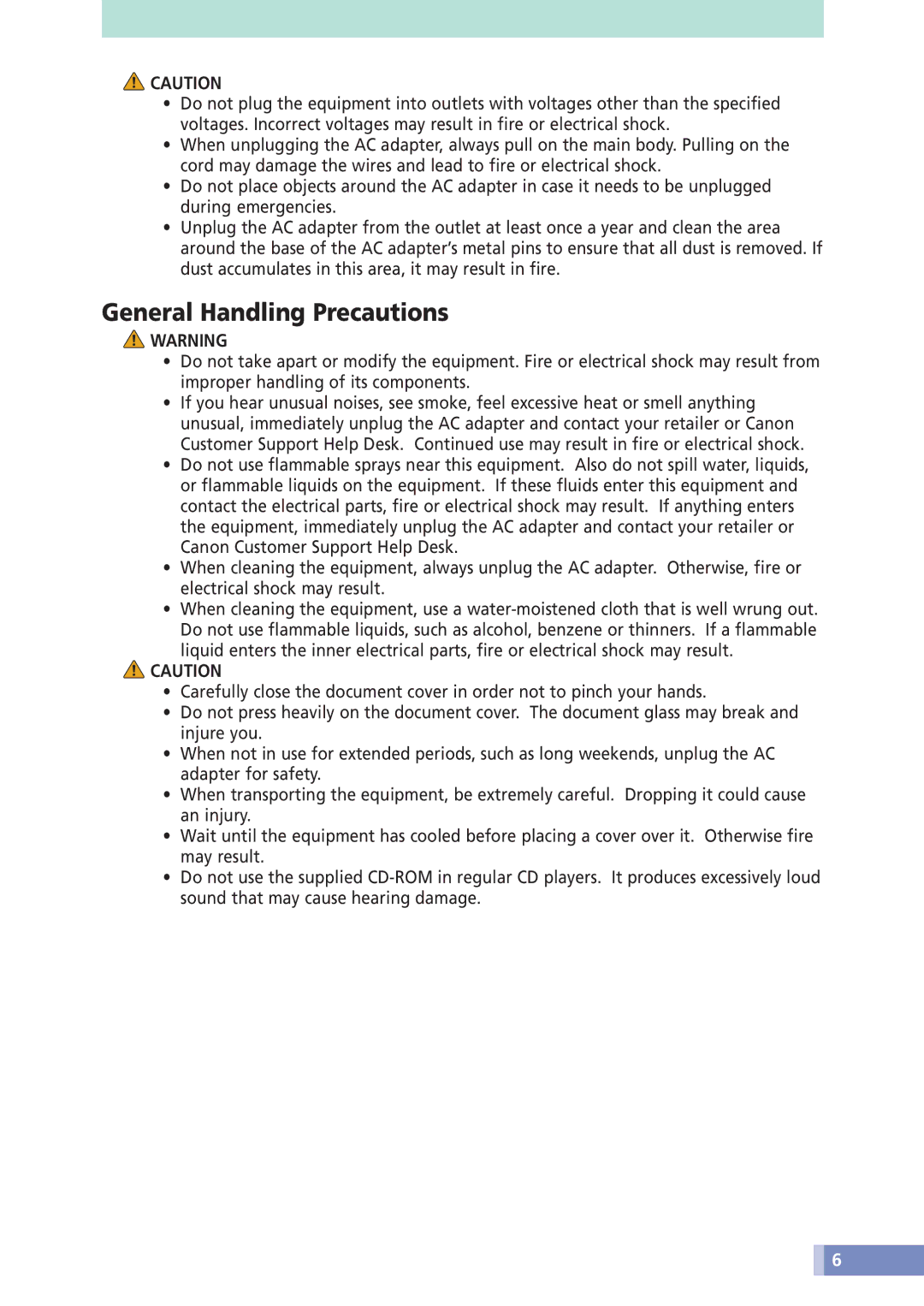 Canon D1230U/D2400U manual General Handling Precautions 