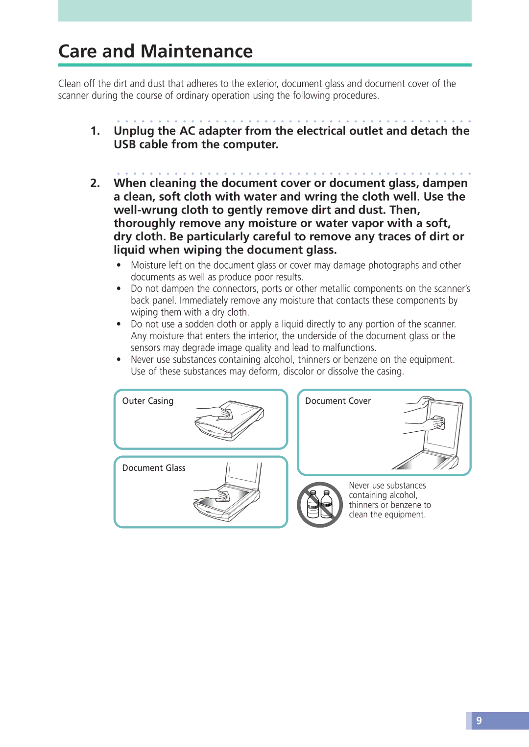 Canon D1230U/D2400U manual Care and Maintenance 