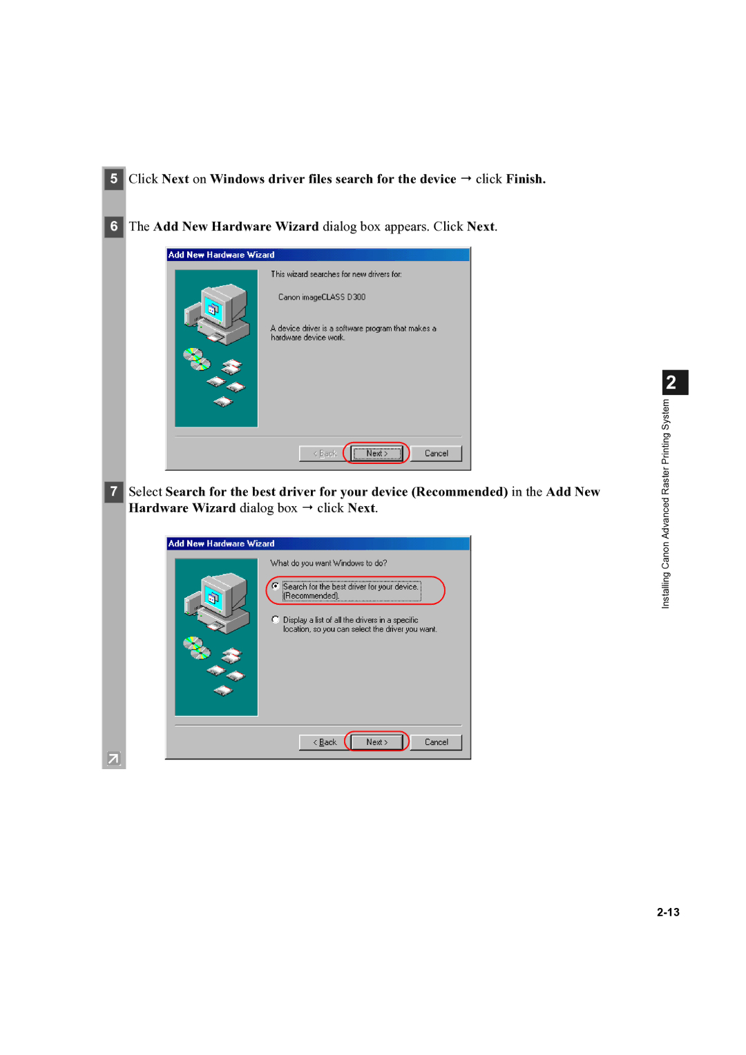 Canon D300 manual Add New Hardware Wizard dialog box appears. Click Next 