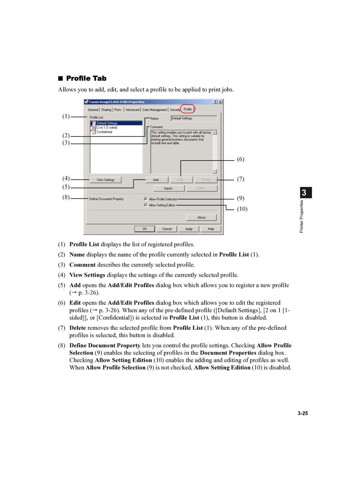 Canon D300 manual Profile Tab 