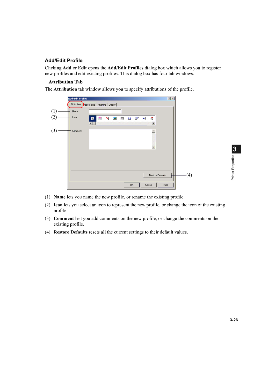 Canon D300 manual Add/Edit Profile, Attribution Tab 