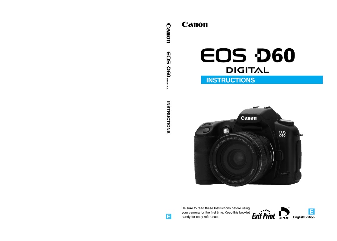 Canon D60 manual Instructions 